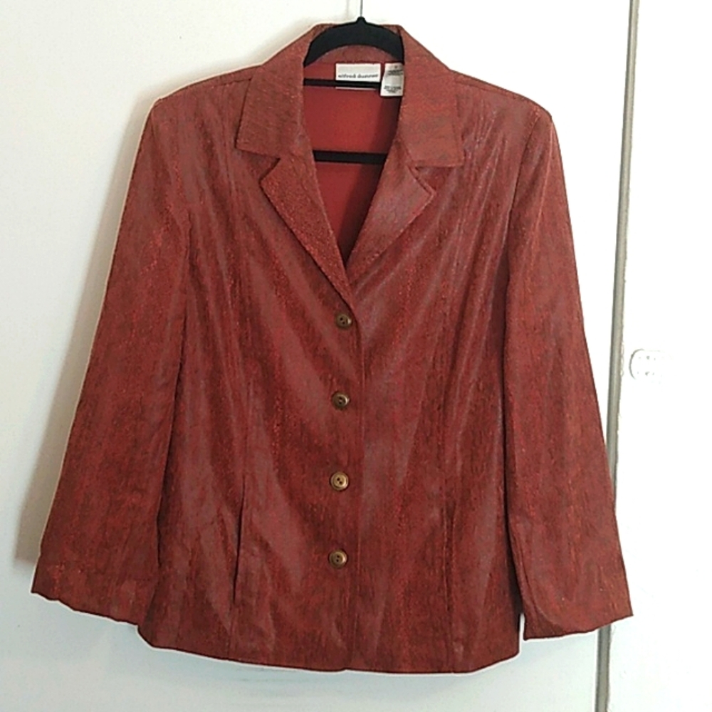 Alfred Dunner Brown Blazer Jacket Womens 12 Snakeskin Pattern Retro 70s Vintage